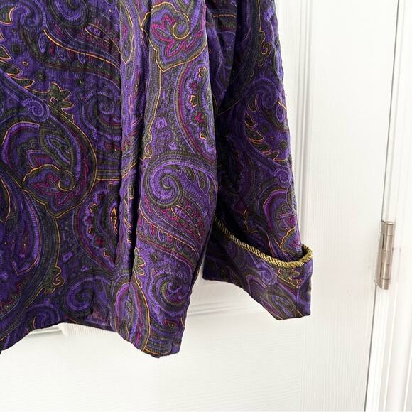 Linda Allard Ellen Tracy Purple Paisley Silk Quilted Vintage Rope Trim Jacket M - Picture 10 of 14